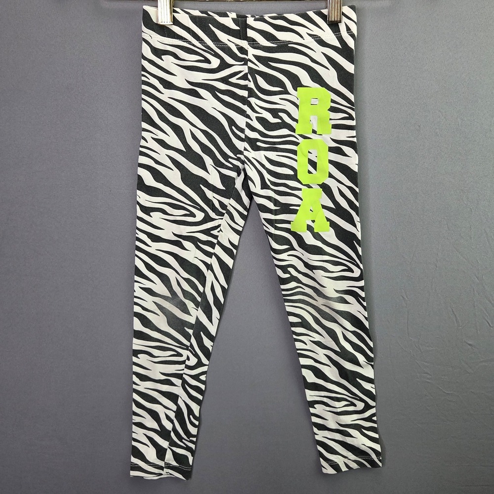 Rockets of Awesome Leggings Zebra Print ROA Neon Graphic Size 6 Black White 7518